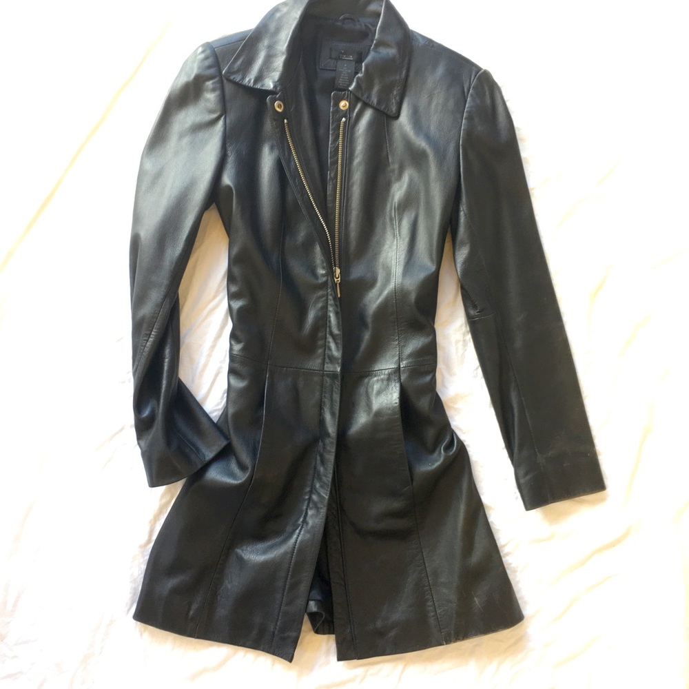 Long black leather jacket